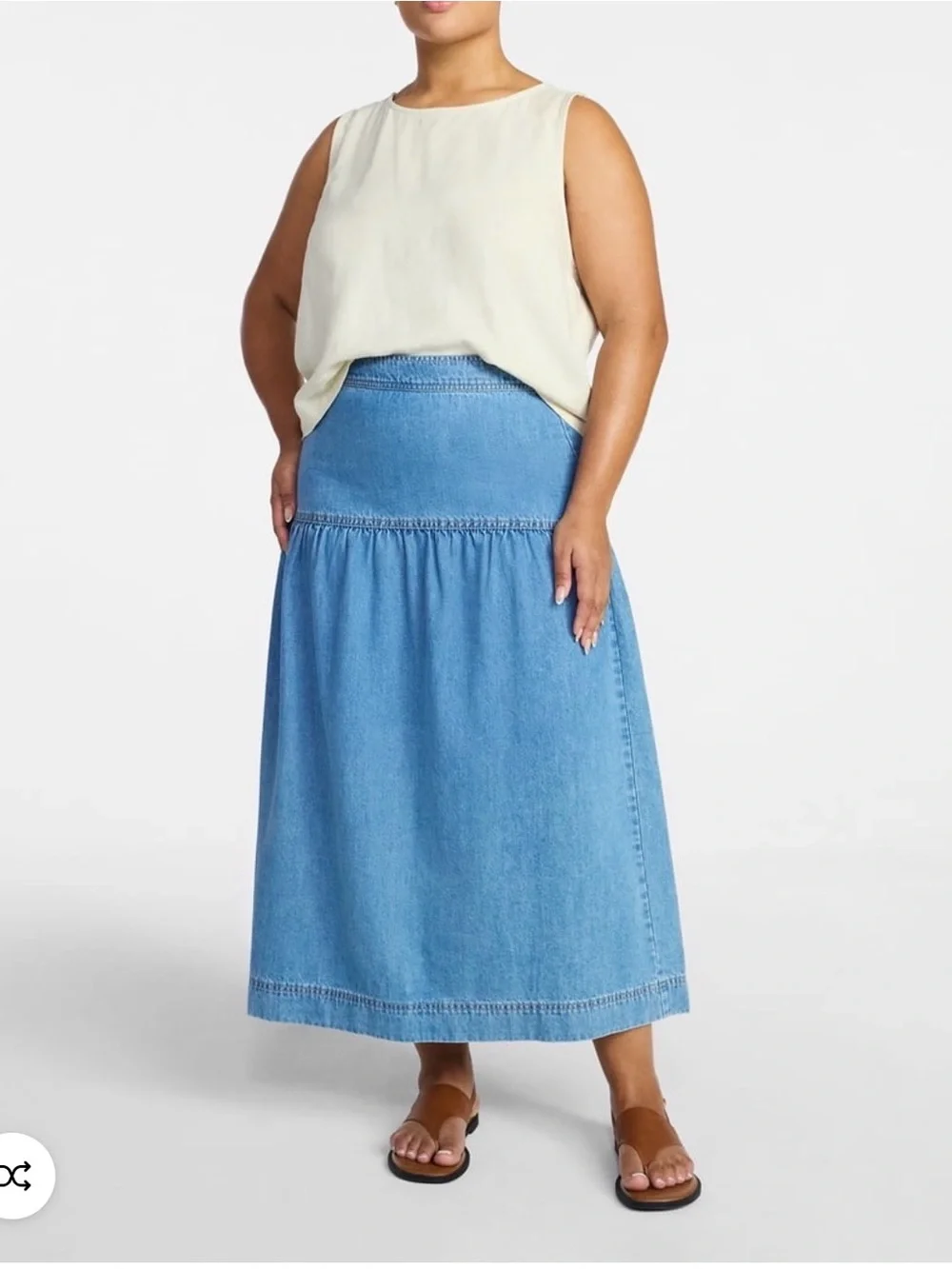 Time and Tru Light Blue Denim Midi High Rise Skirt